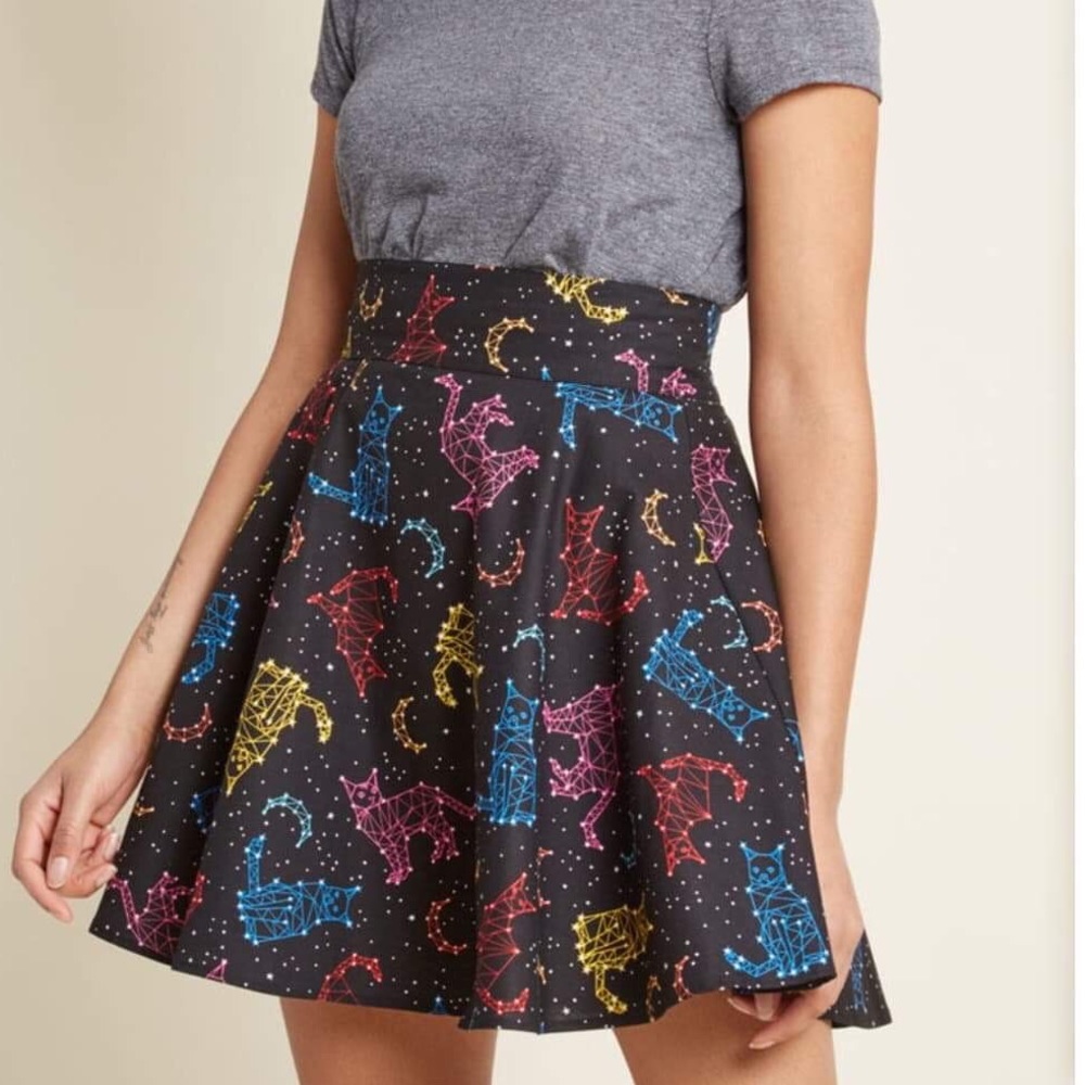 Retrolicious Skater Skirt In Cat Constellations